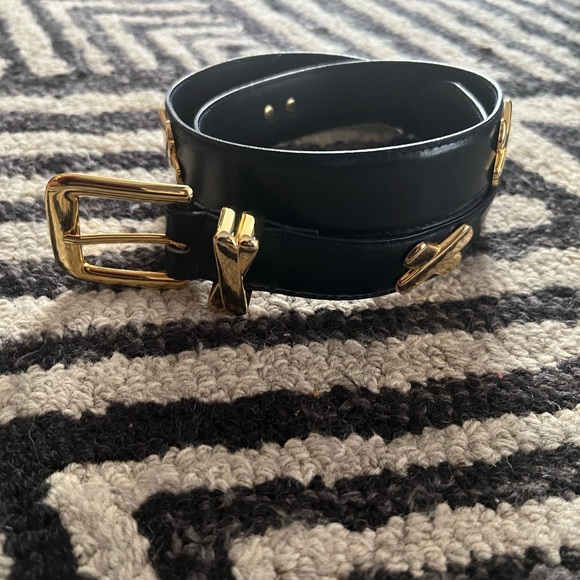 Elegant Blue Leather Belt with Gold Buckle - Picture 3 of 6